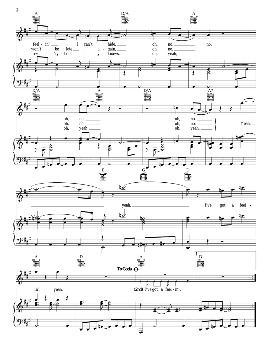 I've Got A Feeling Piano, Vocal, Guitar scores gallery preview page 2