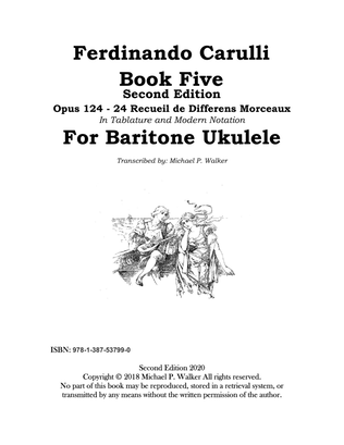 Ferdinando Carulli Second Edition Book 5 Opus 124 - 24 Recueil de Differens Morceaux In Tablature an