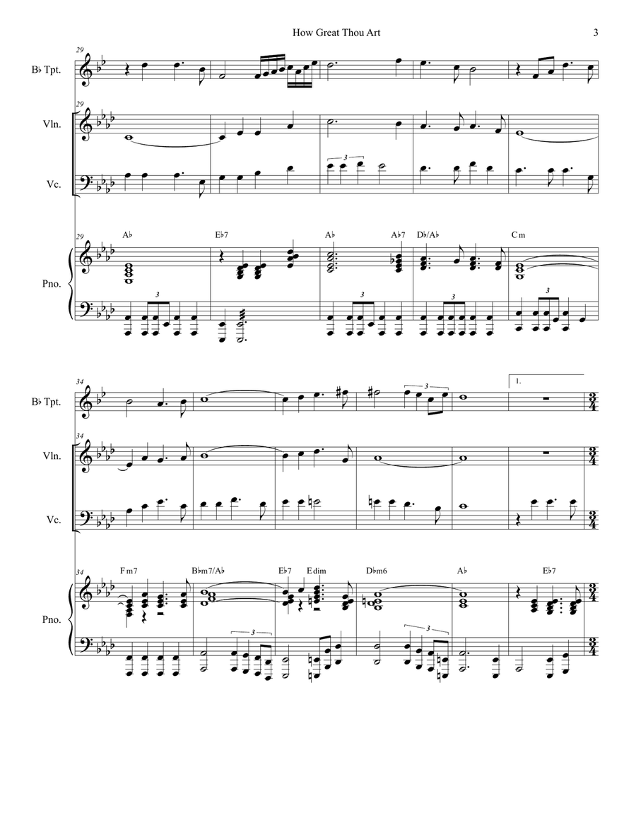 How Great Thou Art (Duet for Violin & Cello - Piano Accompaniment) Piano Trio scores gallery preview page 4