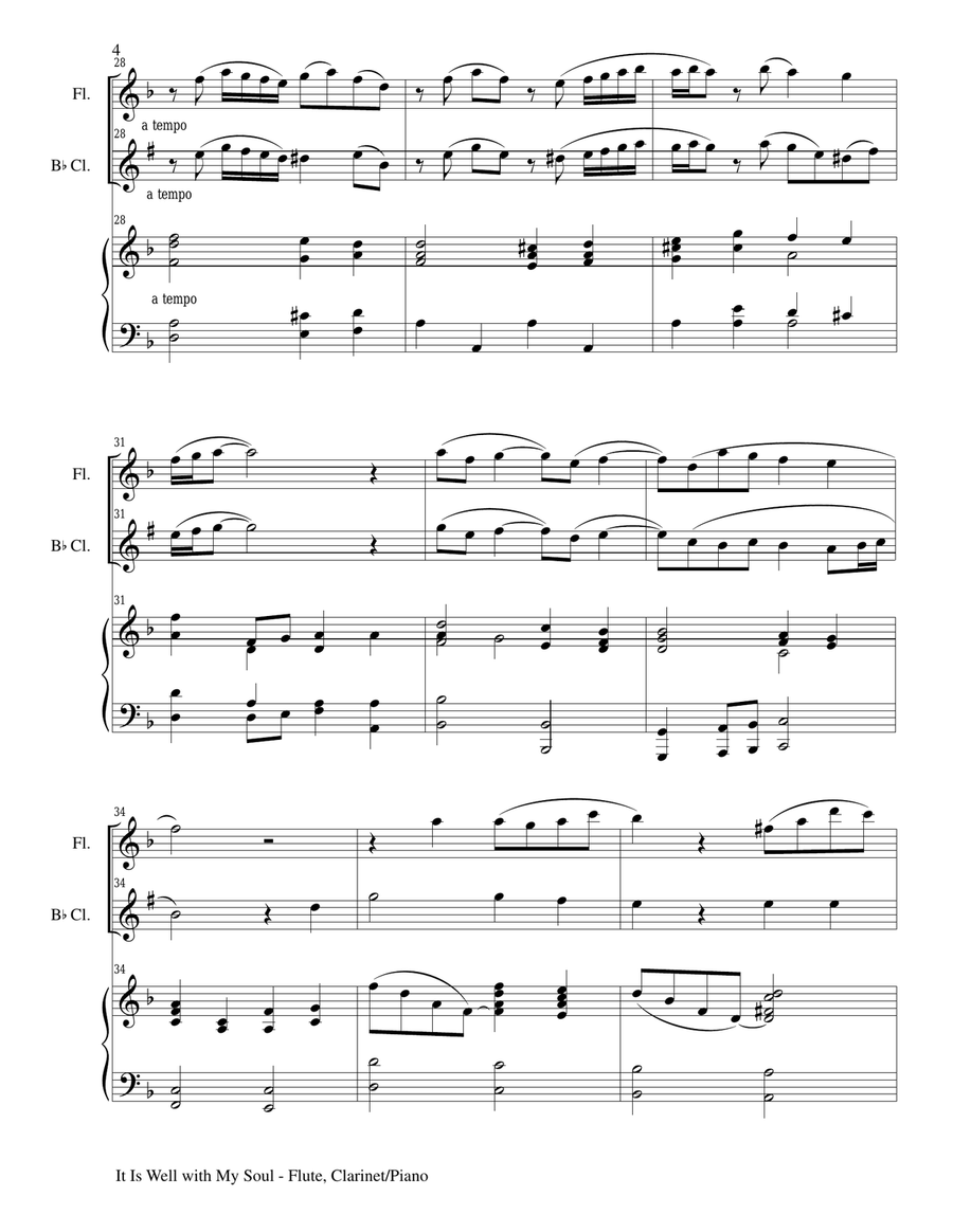 IT IS WELL WITH MY SOUL (Trio - Flute, Bb Clarinet and Piano with Parts) Woodwind Duet scores gallery preview page 4