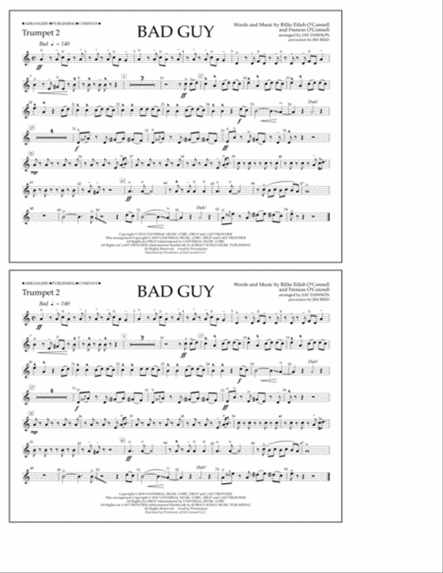 Bad Guy (arr. Jay Dawson) - Trumpet 2 Marching Band scores gallery preview page 1