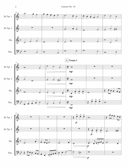 "Canzon No. 14: Capriccio" for Brass Quartet - Giovanni Battista Grillo image number null