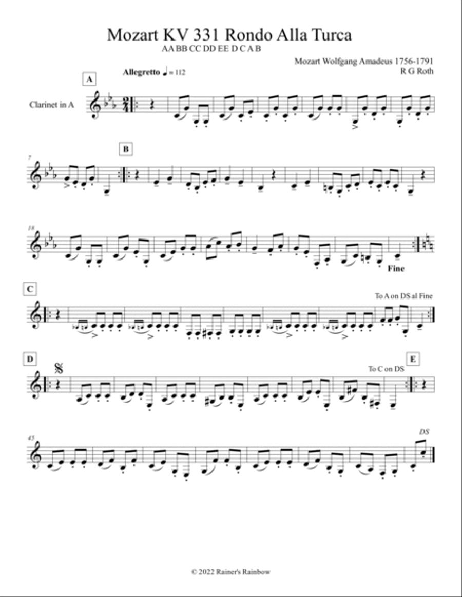 Mozart Rondo Alla Turca for Clarinet Clarinet Duet scores gallery preview page 4