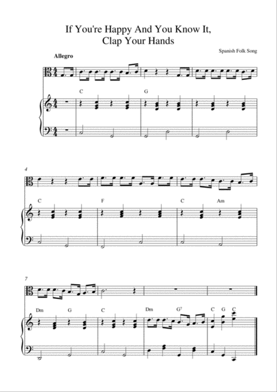 If You're Happy And You Know It, Clap Your Hands Viola scores gallery preview page 1