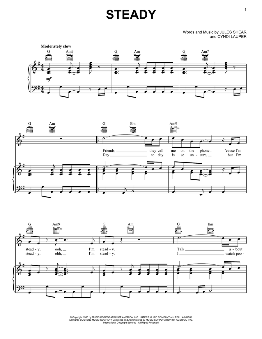 Steady Steady Piano, Vocal, Guitar scores gallery preview page 1