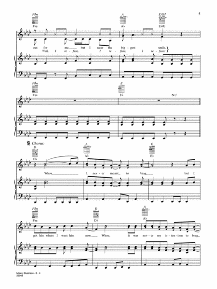 Misery Business Piano, Vocal, Guitar scores gallery preview page 4