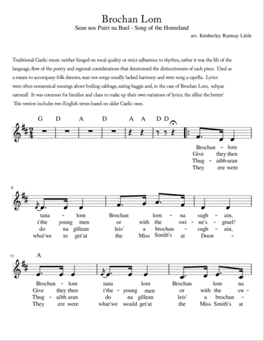 Brochan Lom Unison Choir scores gallery preview page 1