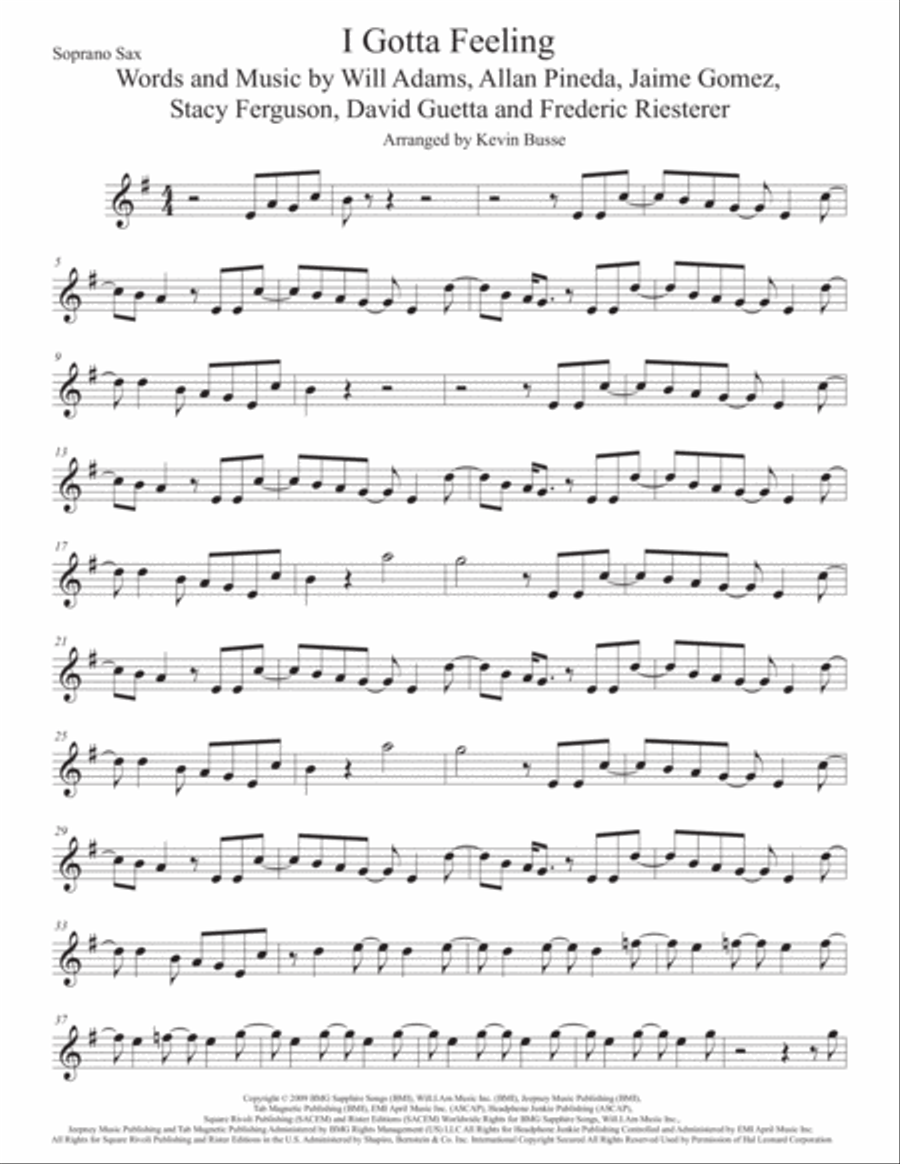 I Gotta Feeling I Gotta Feeling Soprano Saxophone scores gallery preview page 1