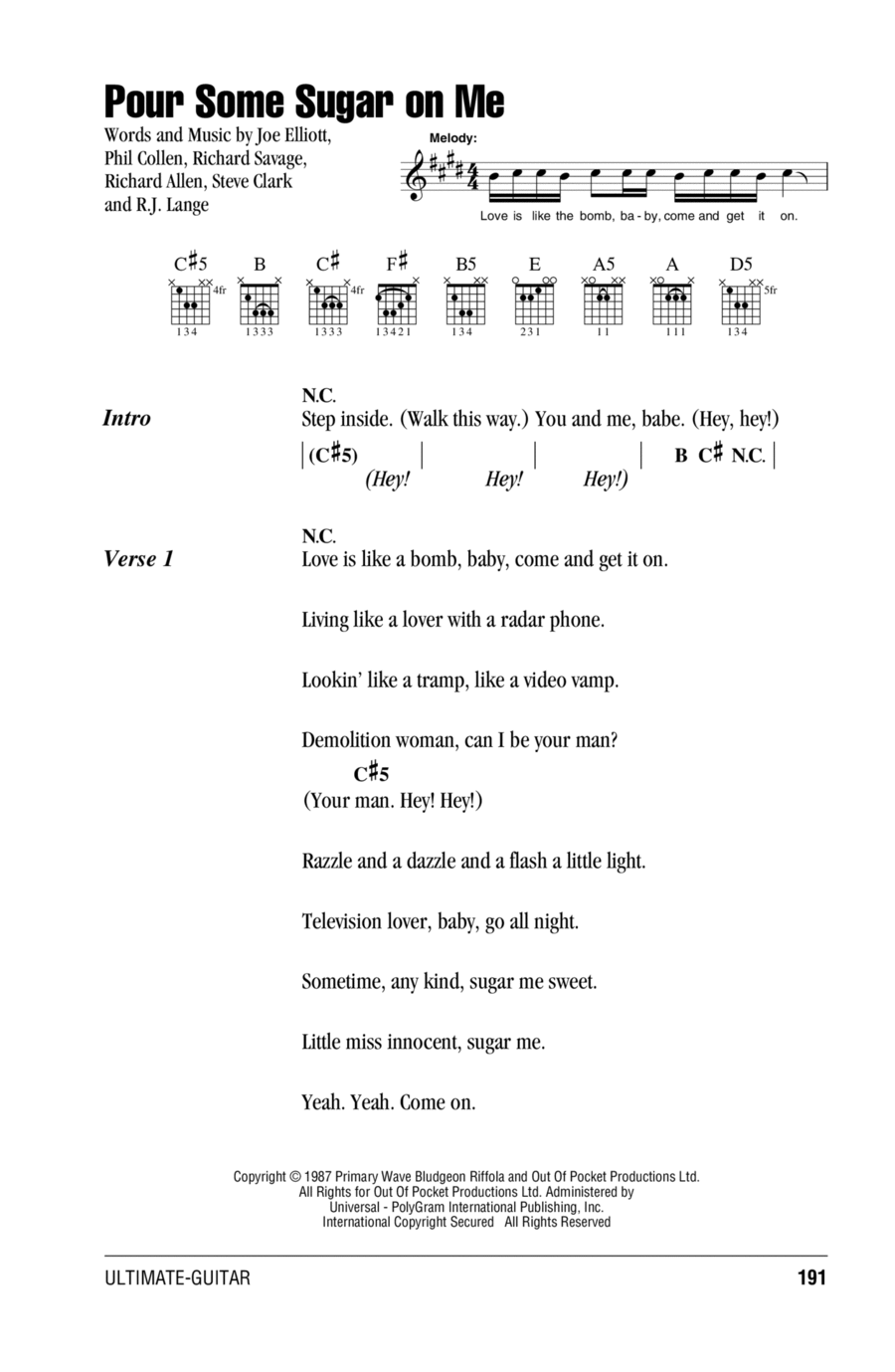 Pour Some Sugar On Me Acoustic Guitar scores gallery preview page 1
