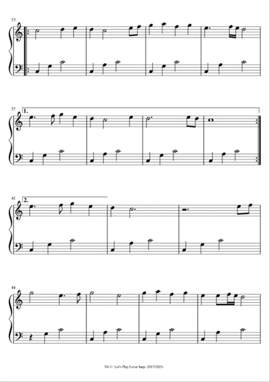Loibere Risen - Medieval Tune - 3 Harp Version - beginner 19 & 27 String Harp | McTe Celtic Harp scores gallery preview page 4