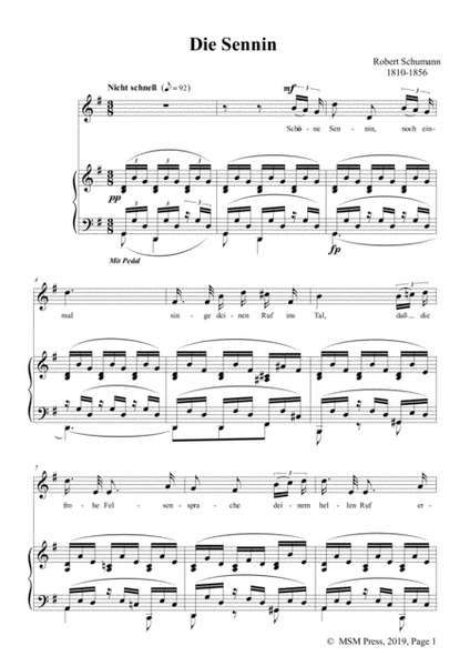 Schumann-Die Sennin,Op.90 No.4,in G Major,for Voice&Piano