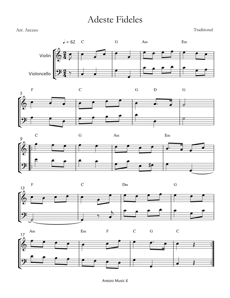 Adeste Fideles - Violin and Cello with Chord Symbols image number null