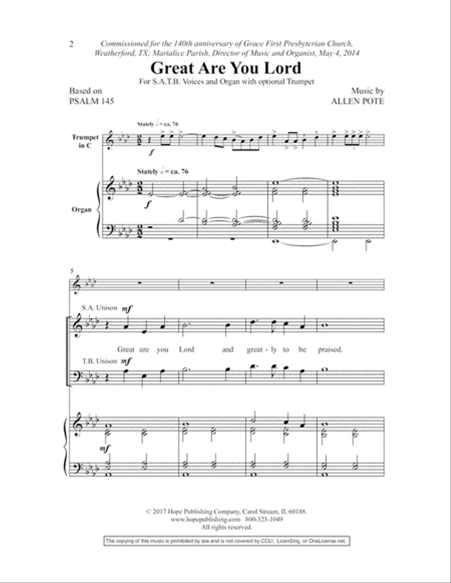 Great Are You, Lord Great Are You, Lord 4-Part scores gallery preview page 2