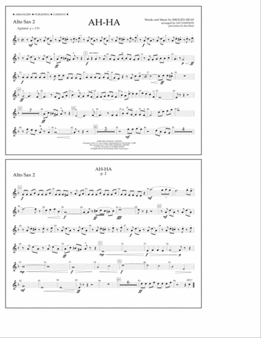 Ah-ha - Alto Sax 2 A Cappella scores gallery preview page 1