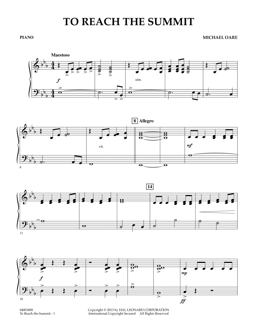 To Reach the Summit - Piano Concert Band scores gallery preview page 1