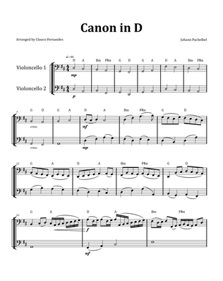 Canon by Pachelbel - Cello Duet with Chord Notation