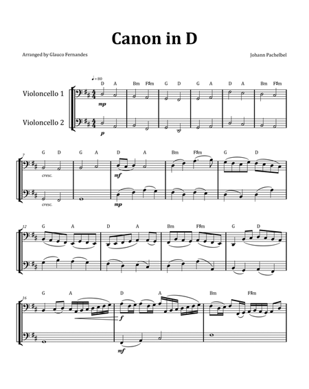 Canon by Pachelbel - Cello Duet with Chord Notation image number null