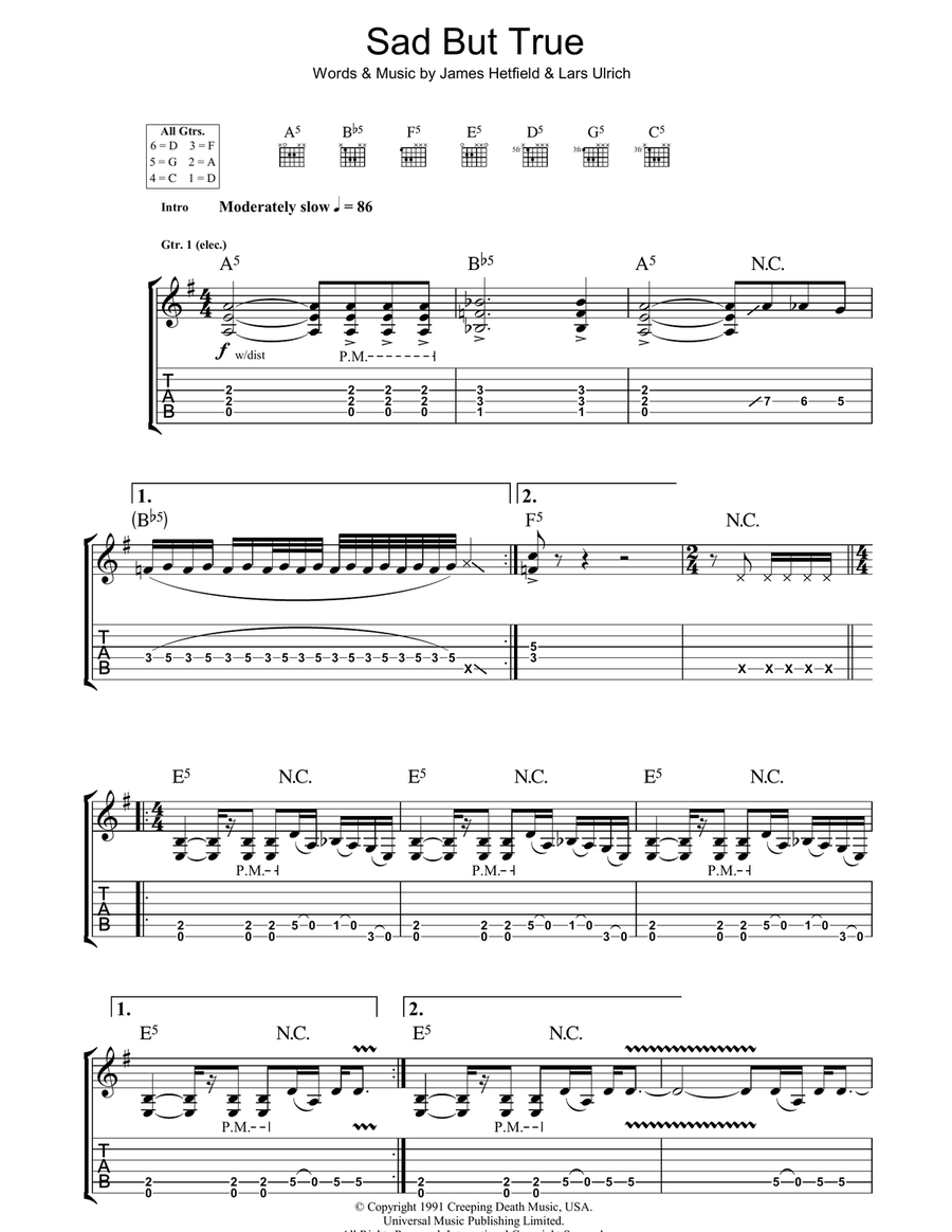 Sad But True Electric Guitar scores gallery preview page 1