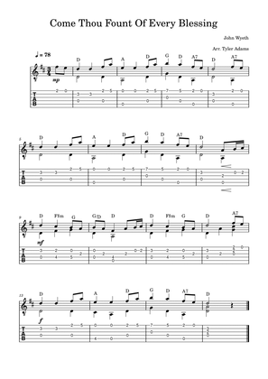 Come Thou Fount of Every Blessing (Beginner Solo Guitar)