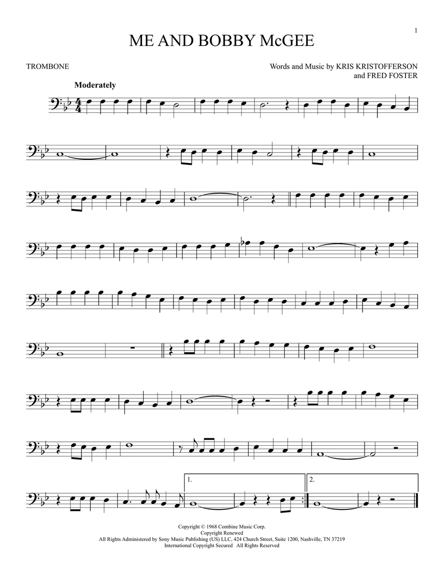 Me And Bobby McGee Trombone Solo scores gallery preview page 1