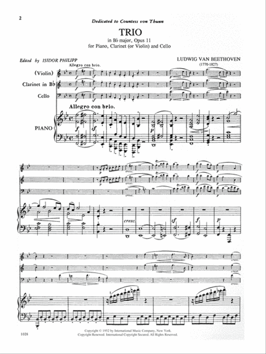 Trio in B flat major, Op. 11 Clarinet scores gallery preview page 2