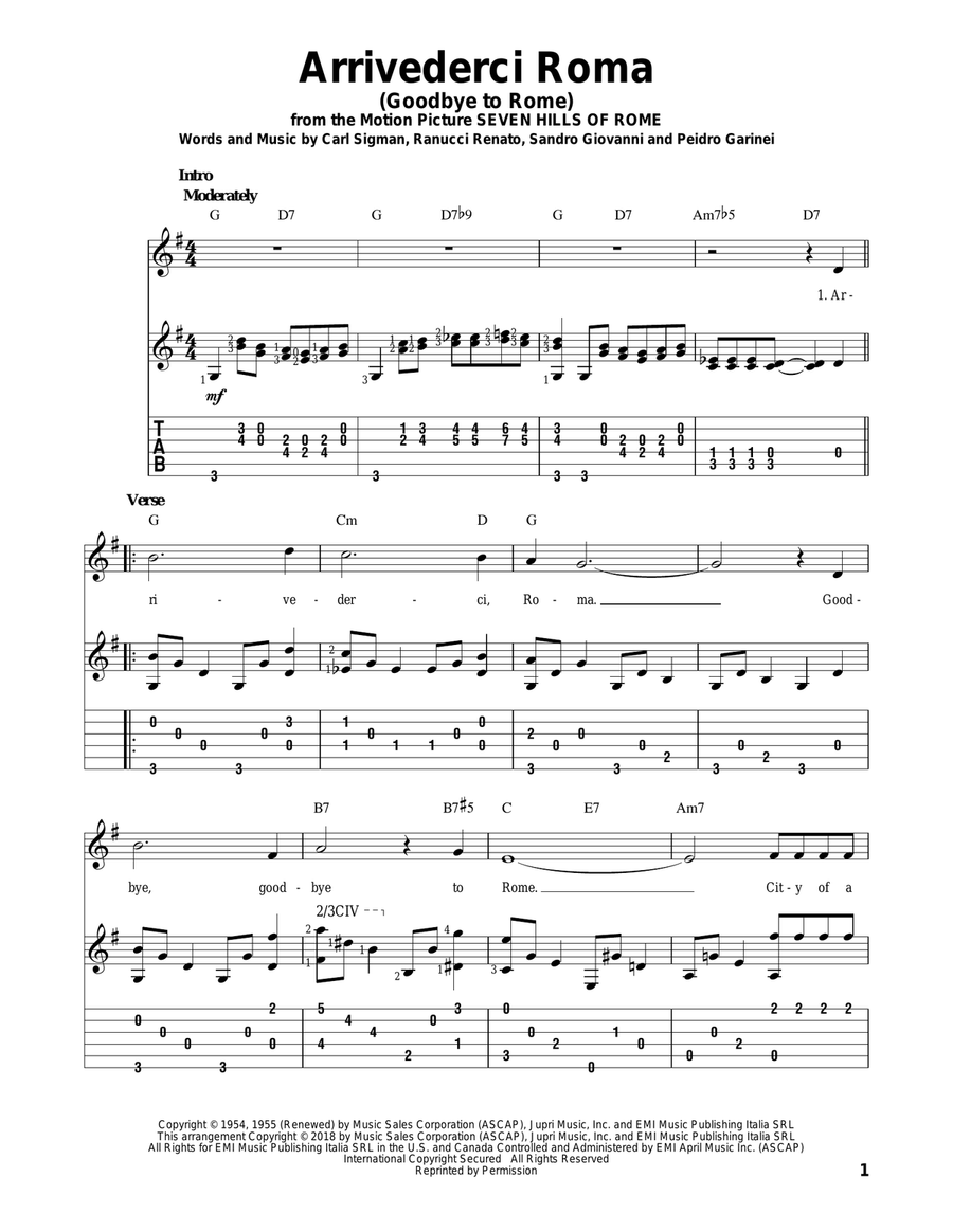Arrivederci Roma (Goodbye To Rome) Guitar Solo scores gallery preview page 1