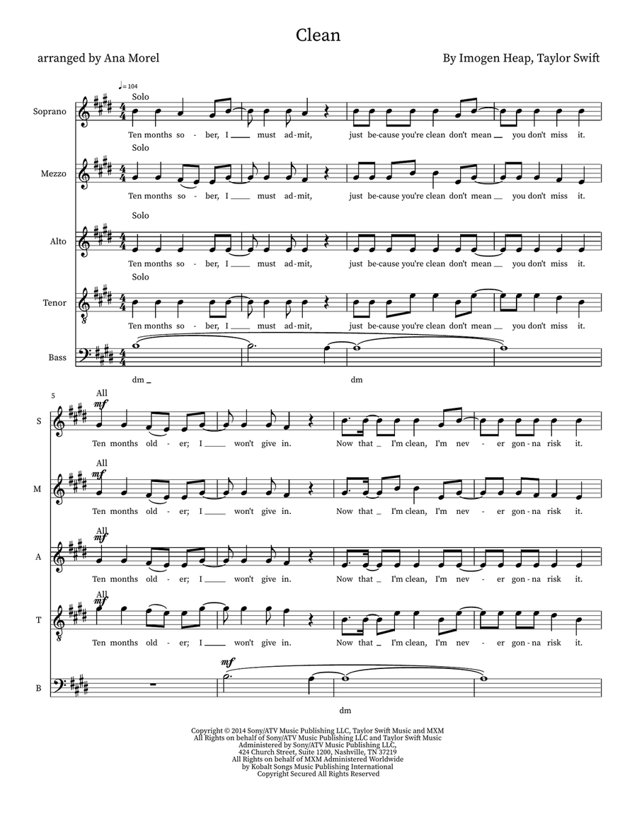 Clean Clean A Cappella scores gallery preview page 1