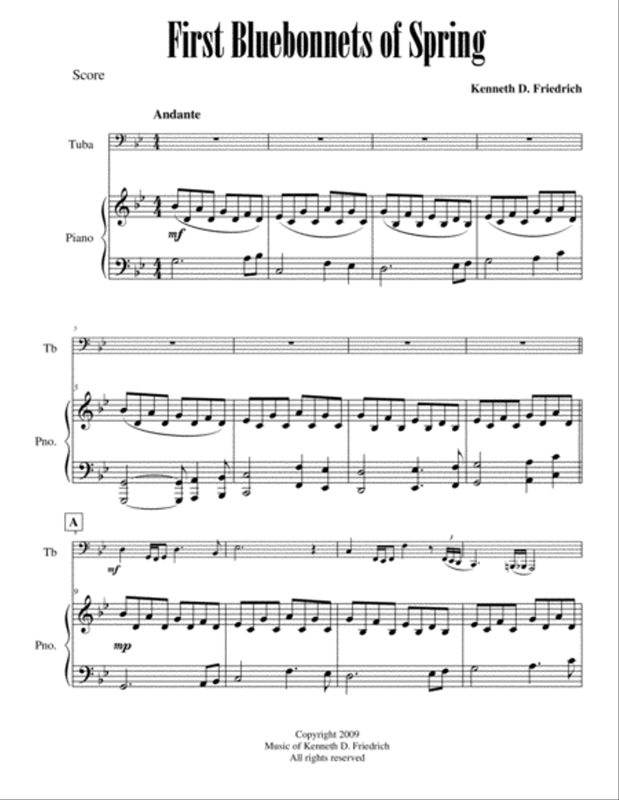 First Bluebonnets of Spring Piano scores gallery preview page 1