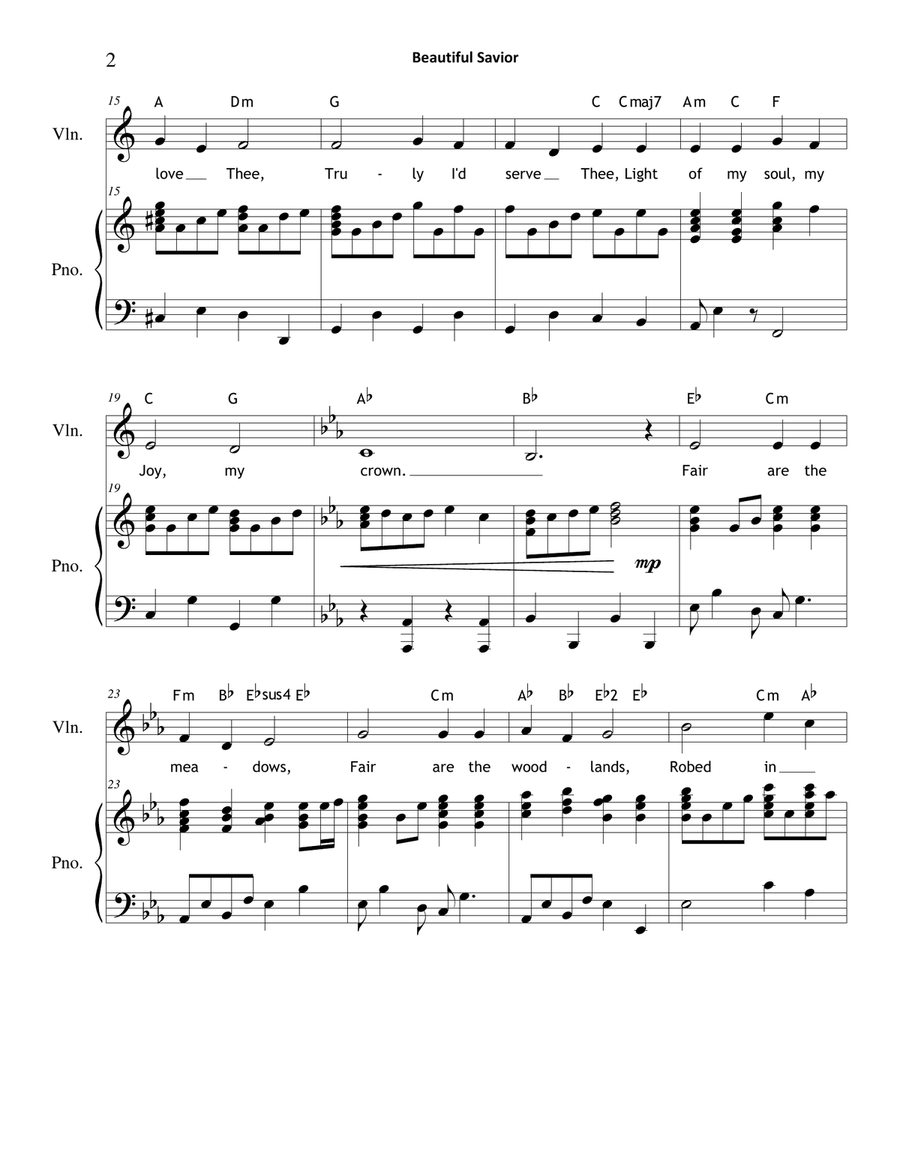 Beautiful Savior (Violin & Piano Duet) Violin Solo scores gallery preview page 2