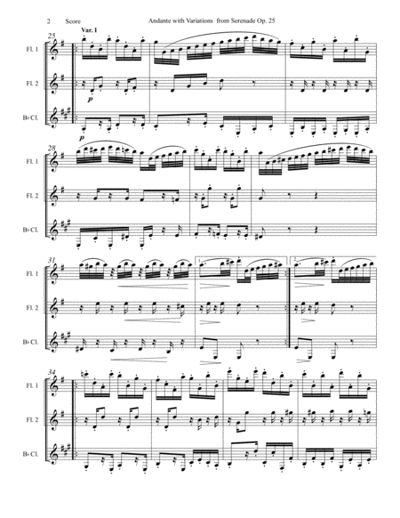 Beethoven Andante with Variations set for 2 Flutes and Clarinet Trio image number null