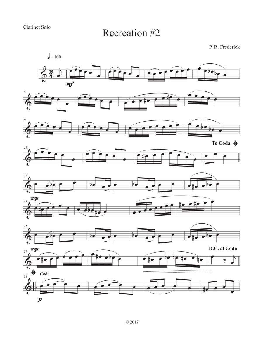 Recreation #2 (Clarinet Solo) B-Flat Clarinet scores gallery preview page 1