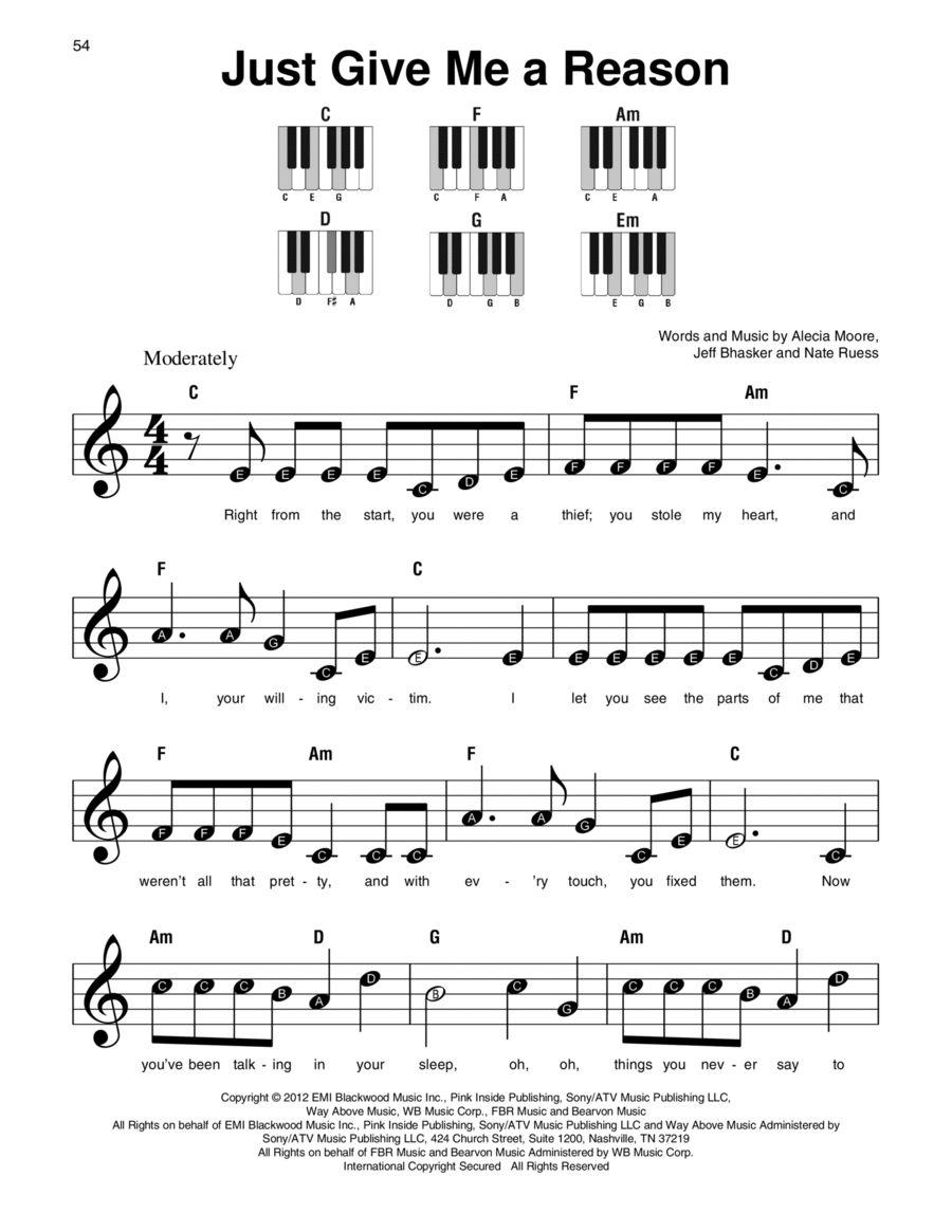 Just Give Me A Reason Easy Piano scores gallery preview page 1