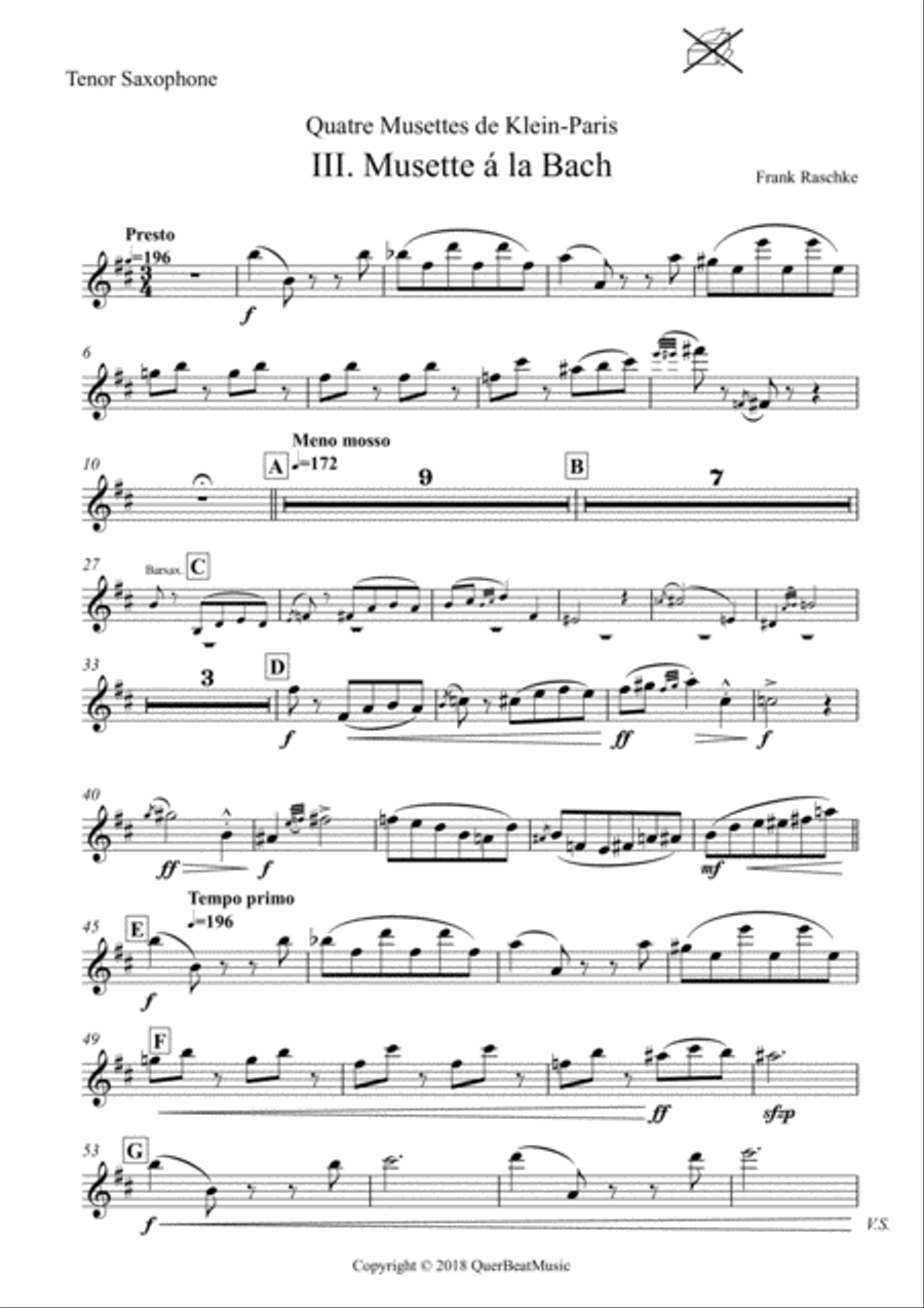 Musette à la Bach (for Saxophone Quartet) Saxophone Quartet scores gallery preview page 6