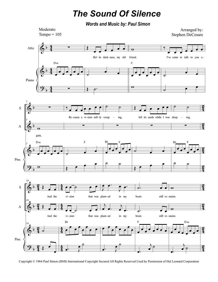 The Sound Of Silence Alto Voice scores gallery preview page 1