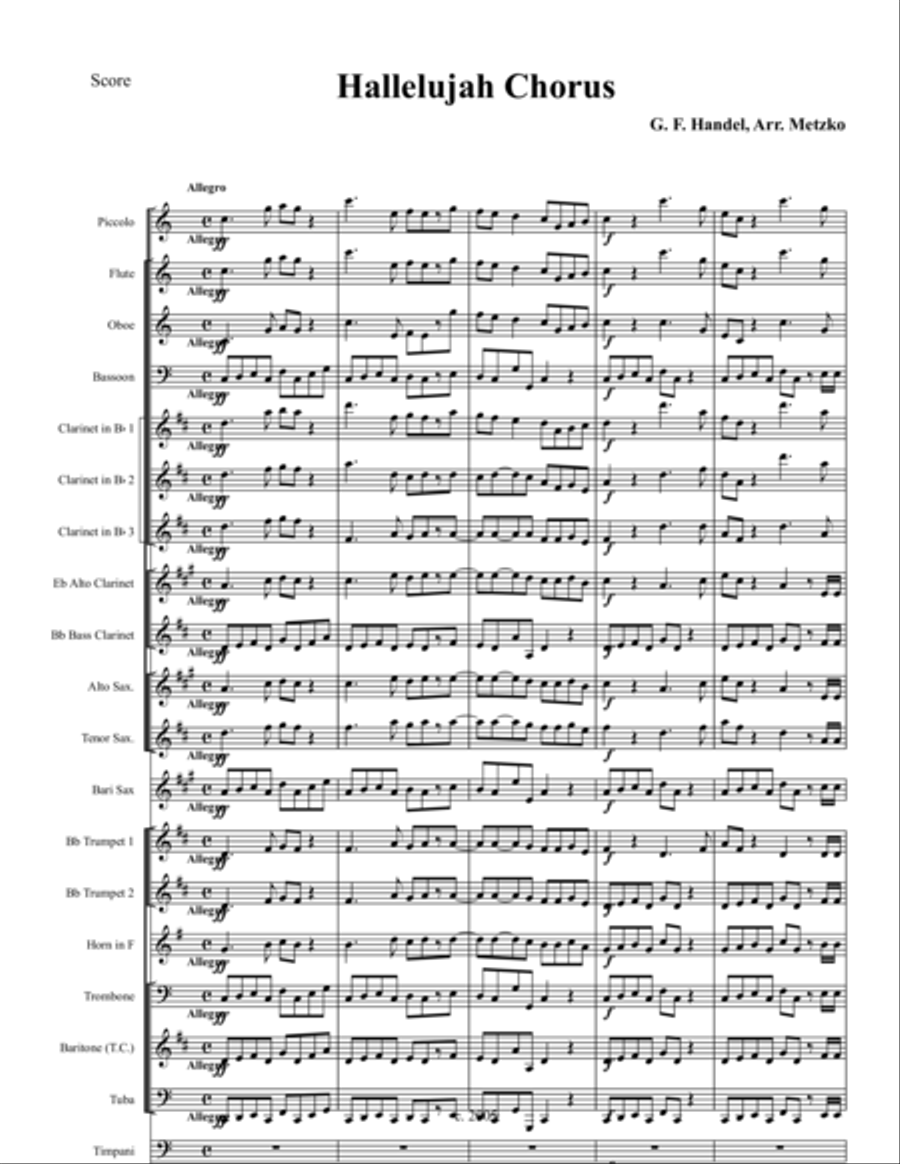Hallelujah Chorus from the Messiah in new Concert Band arrangement Concert Band scores gallery preview page 1