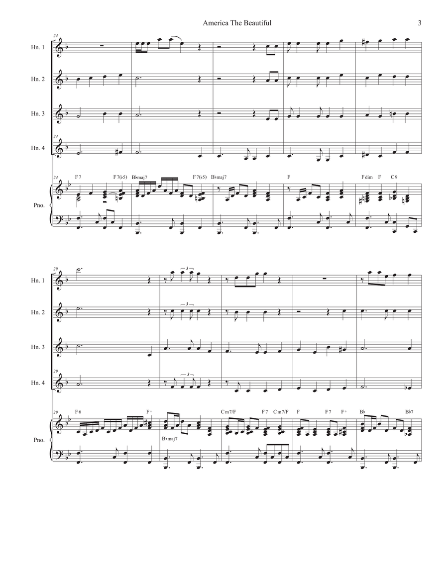 America The Beautiful (French Horn Quartet and Piano) French Horn Quartet scores gallery preview page 3
