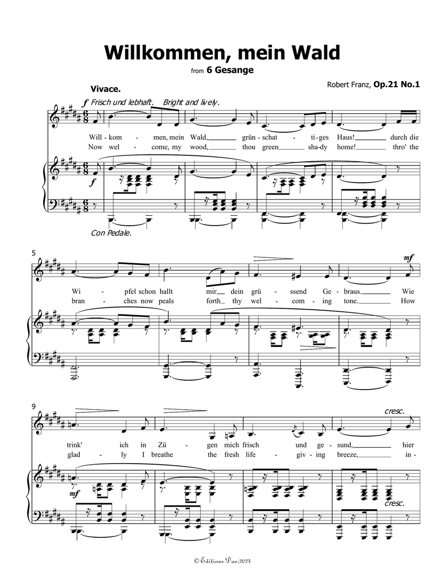 Willkommen, mein Wald, by Robert Franz, in B Major Voice scores gallery preview page 3