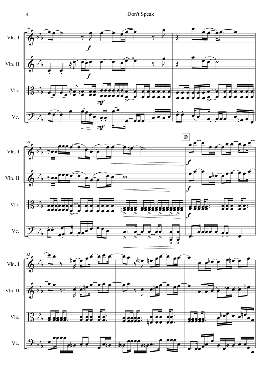 Don't Speak String Quartet scores gallery preview page 4