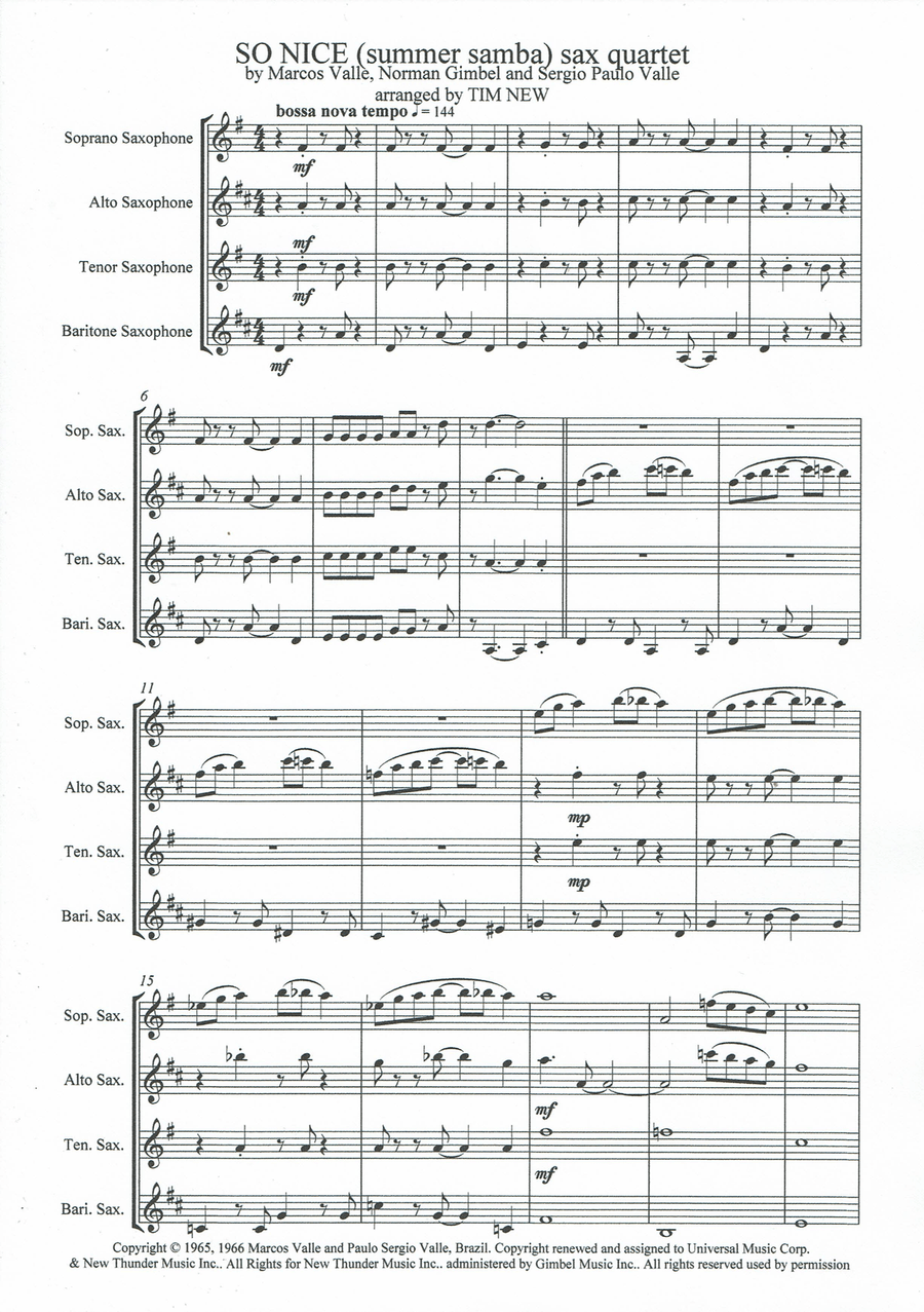 So Nice (summer Samba) Woodwind Quartet scores gallery preview page 1
