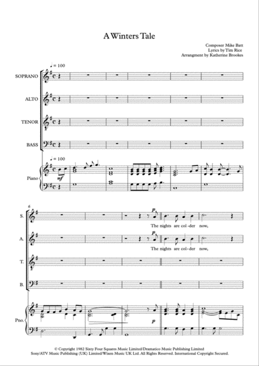 A Winter's Tale 4-Part scores gallery preview page 1