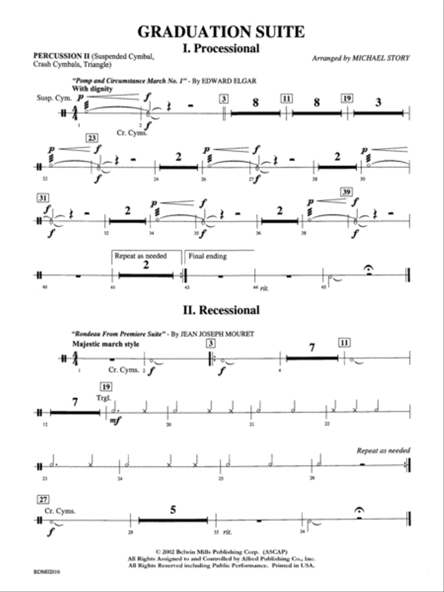 Graduation Suite (Processional: Pomp and Circumstance March No. 1 / Recessional: Rondeau from Premiere Suite): 2nd Percussion Concert Band scores gallery preview page 1