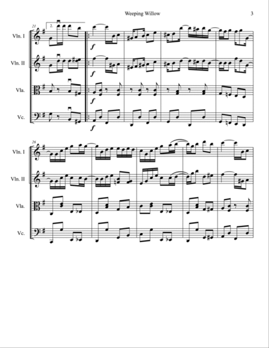 Weeping Willow for String Quartet String Quartet scores gallery preview page 3