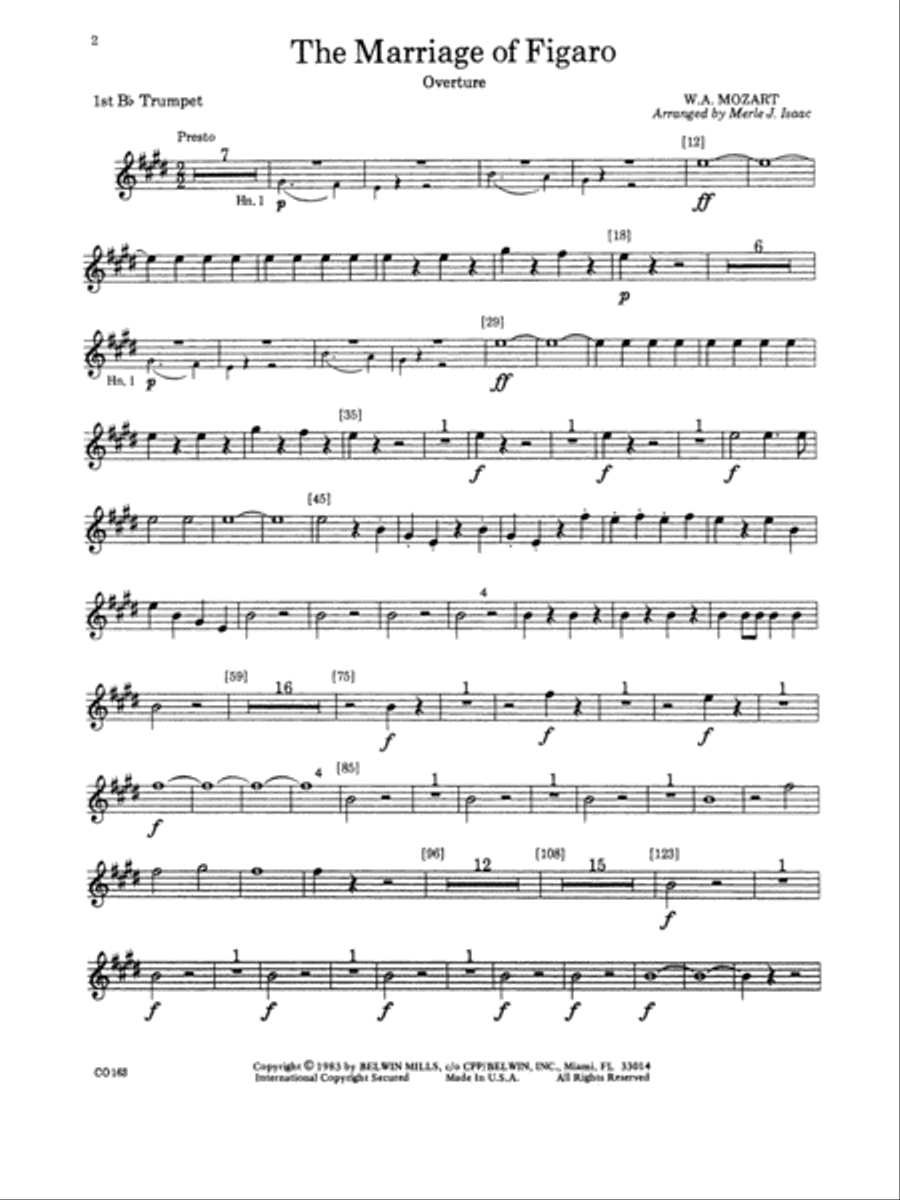 The Marriage of Figaro -- Overture: 1st B-flat Trumpet Full Orchestra scores gallery preview page 1