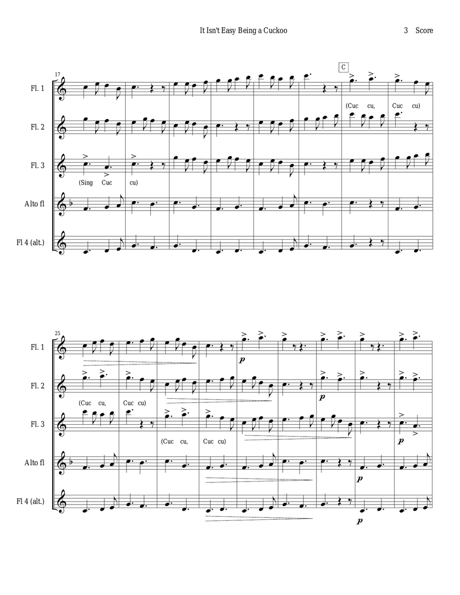 It Isn't Easy Being a Cuckoo for Flute Quartet Flute Quartet scores gallery preview page 3