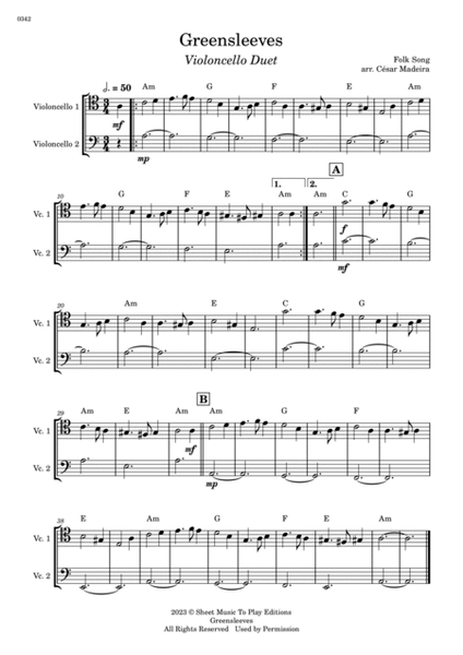 Greensleeves - Cello Duet - W/Chords (Full Score and Parts) image number null
