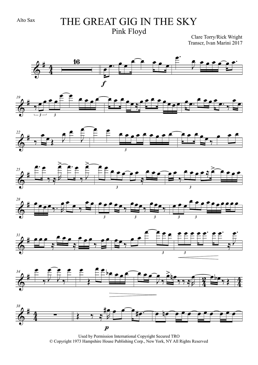 The Great Gig In The Sky Alto Saxophone scores gallery preview page 1