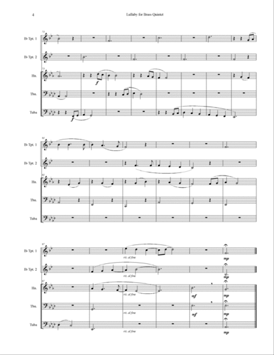 Lullaby for brass quintet Brass Quintet scores gallery preview page 4