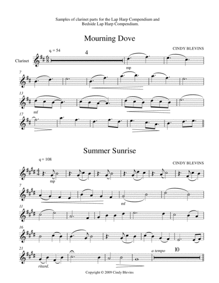 Clarinet Parts! For the Lap Harp Compendium and Bedside Lap Harp Compendium. Instant Ensembles!