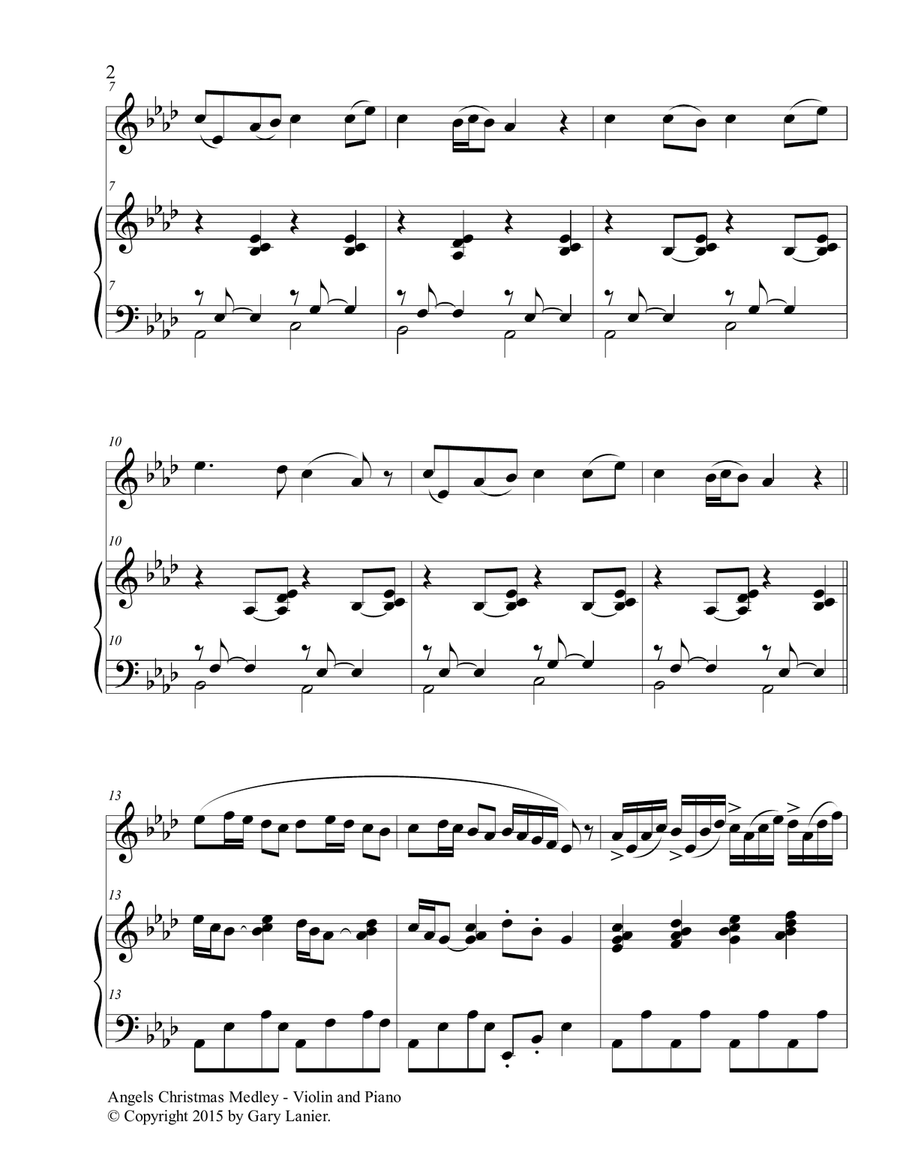 Gary Lanier: ANGELS CHRISTMAS MEDLEY (Duet – Violin & Piano with Parts) Violin scores gallery preview page 3