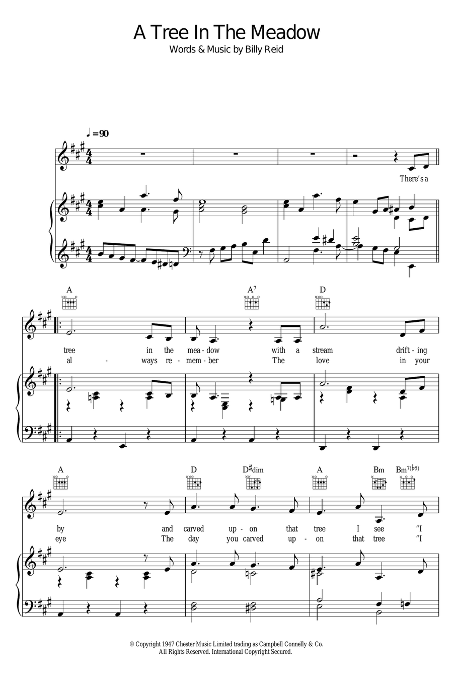 A Tree In The Meadow Piano, Vocal scores gallery preview page 1
